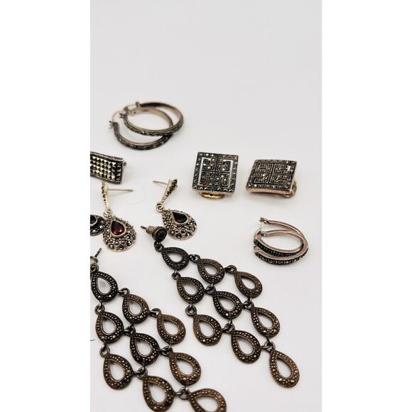 Lot Of Sterling Silver 925 Earrings For Craft Jewelry Making ASIS Marcasite Vntg - Picture 4 of 9